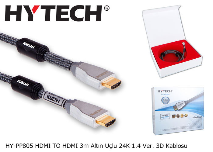 Hytech HY-PP805 HDMI TO HDMI 3m Altın Uçlu 24K 1-4 Ver- 3D Kablosu